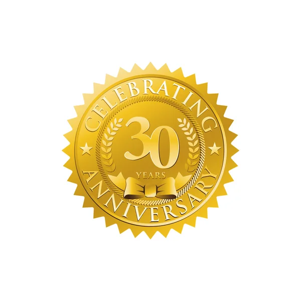 30th aniversário logotipo do emblema de ouro — Vetor de Stock