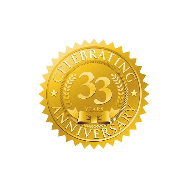 33 yıl dönümü altın rozet logosu — Stok Vektör