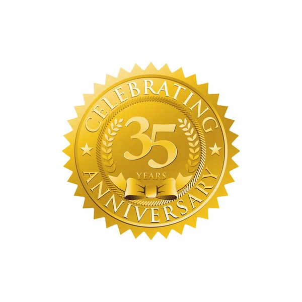 35esimo anniversario logo distintivo d'oro — Vettoriale Stock