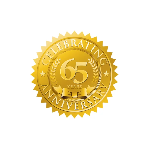 65th anniversary golden badge logo — Stock Vector