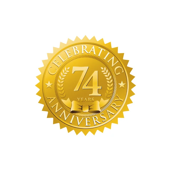 74e verjaardag gouden badge logo — Stockvector