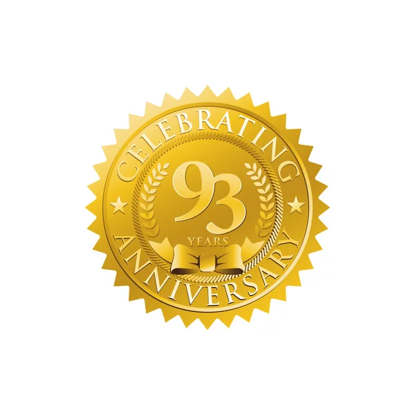 93rd aniversário logotipo do crachá dourado —  Vetores de Stock