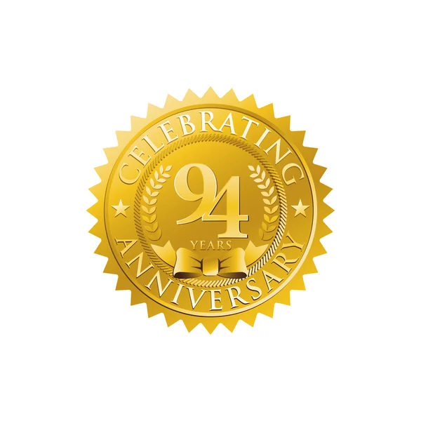 94th aniversário logotipo do crachá dourado —  Vetores de Stock