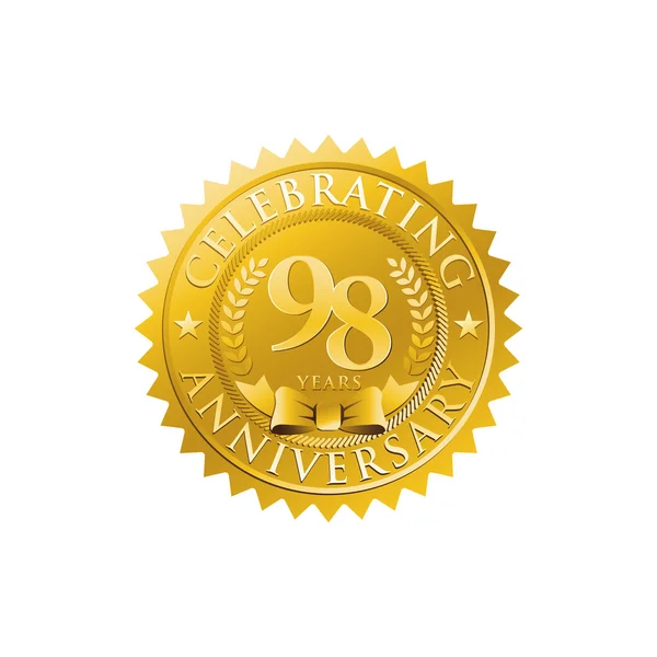 98th aniversário logotipo do crachá dourado —  Vetores de Stock