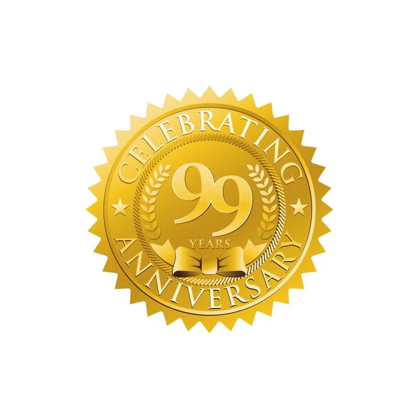 99th aniversário logotipo do crachá dourado — Vetor de Stock