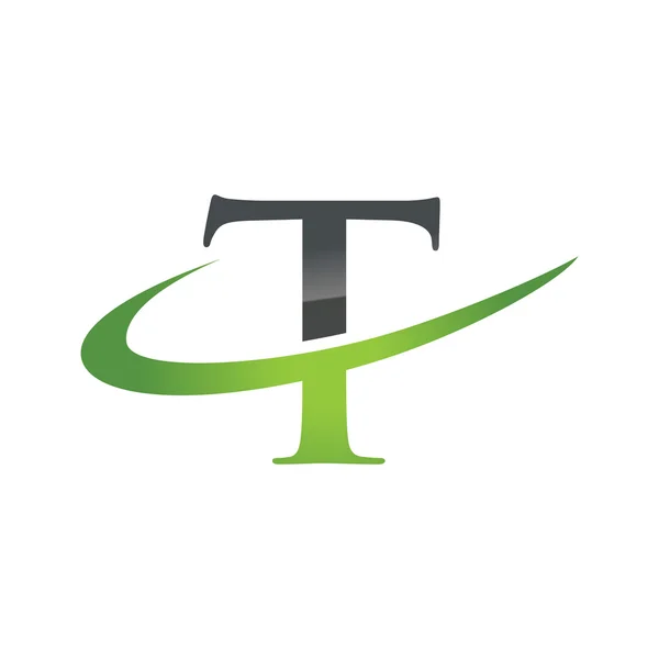 Eerste bedrijf T groene swoosh logo — Stockvector