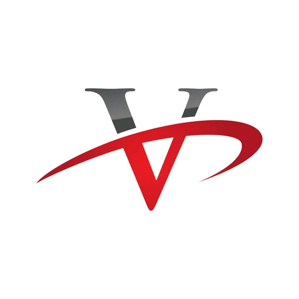 V rojo inicial empresa swoosh logo — Archivo Imágenes Vectoriales