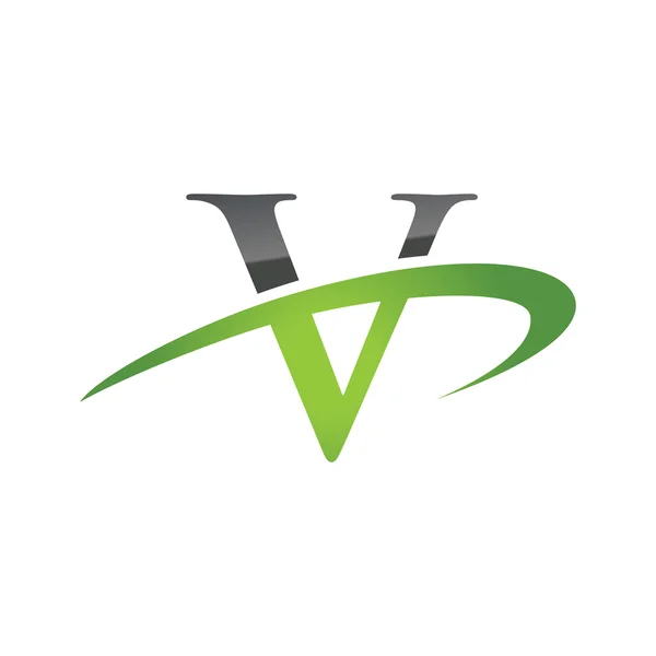 V groene eerste bedrijf swoosh logo — Stockvector