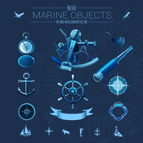 Objetos marinos azules — Vector de stock