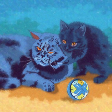 Kedi ve yavru kedi illüstrasyon