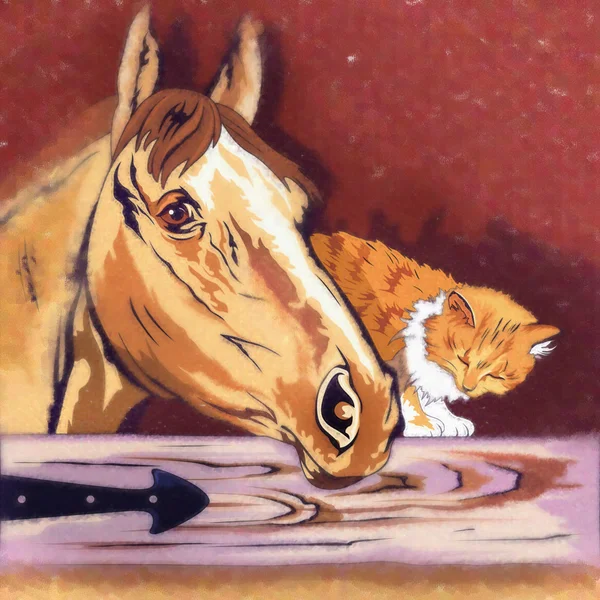 子猫と馬の図 — ストック写真