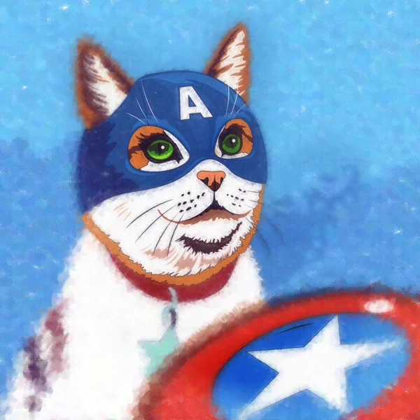 Cats superheroes. Captain America — Stock Photo, Image