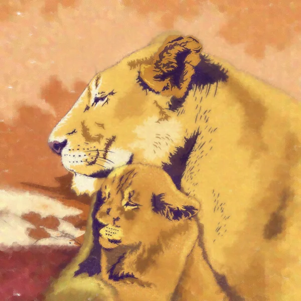 Vilda katter. Lions Family — Stockfoto