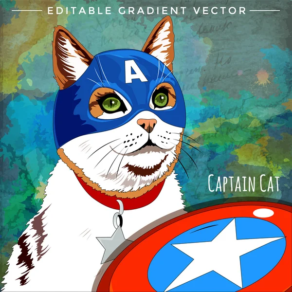 Кошачьи супергерои. Кэп Америка Кэт — стоковый вектор