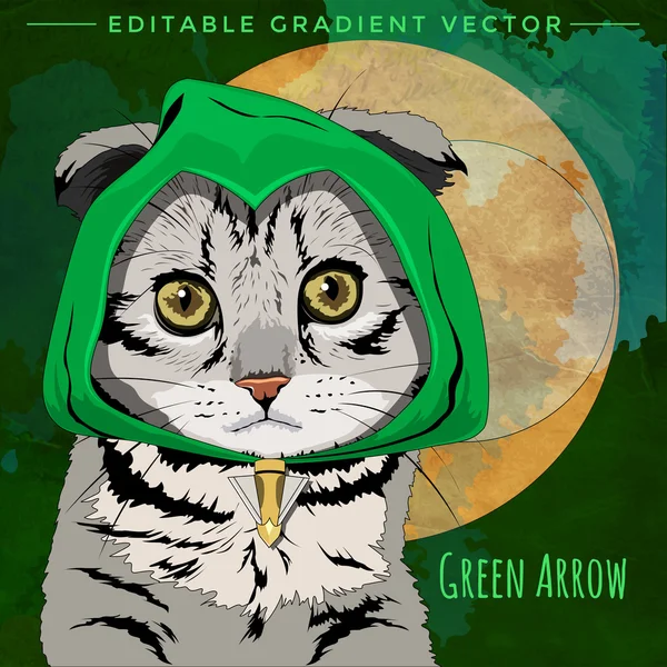 Cats superheroes. Green Arrow — Stock Vector