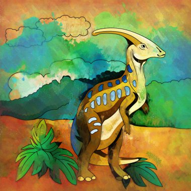 Dinozor Habitat. Parasauroloph gösterimi