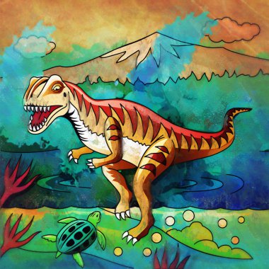 Dinozor Habitat. Velociraptor çizimi