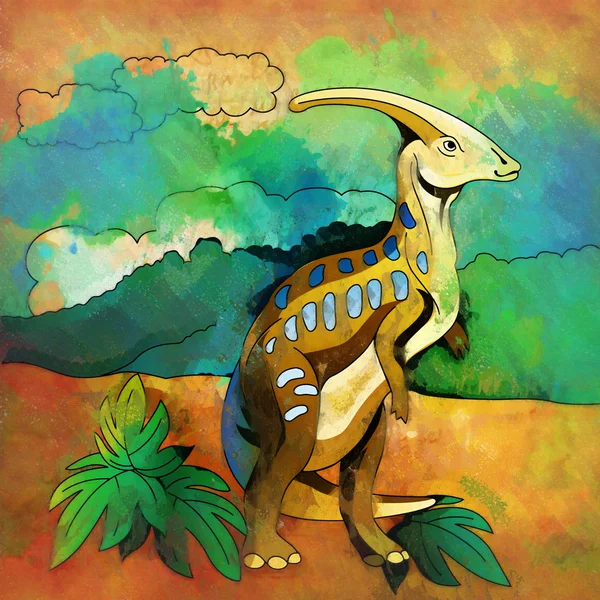 Dinosaur in the habitat. Illustration Of Parasauroloph — Stock Photo, Image