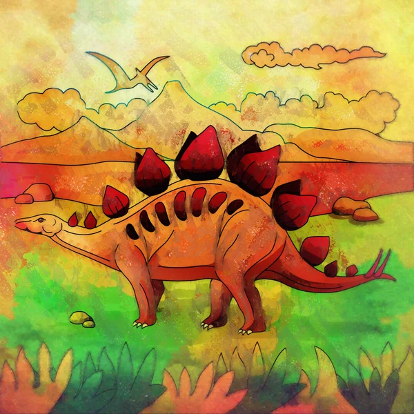 Dinossauro no habitat. Ilustração de Stegosaur — Fotografia de Stock