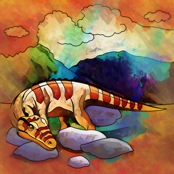 Dinosaur in the habitat. Illustration Of Heterodontosaur — Stock Photo, Image