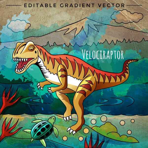 Dinossauro no habitat. Ilustração vetorial de Velociraptor — Vetor de Stock