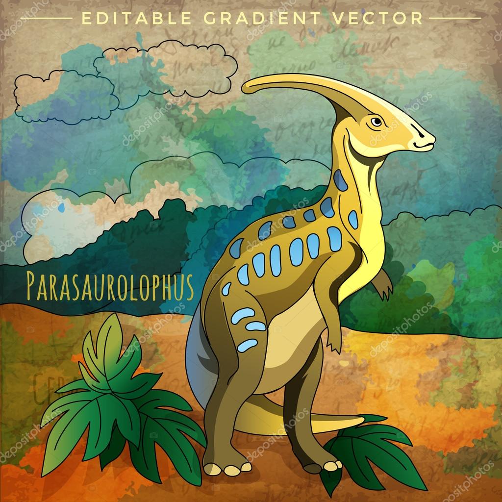 Dinosaur In The Habitat Vector Illustration Of Parasauroloph