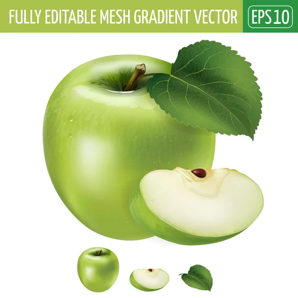 Manzana verde sobre fondo blanco. Ilustración vectorial — Vector de stock