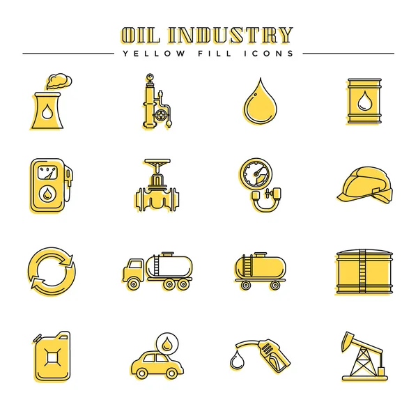 Ölindustrie und Energie, gelbe Füllsymbole — Stockvektor