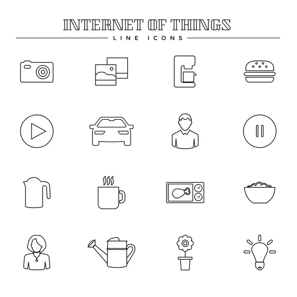 Internet der Dinge und Smart Home, Liniensymbole gesetzt — Stockvektor
