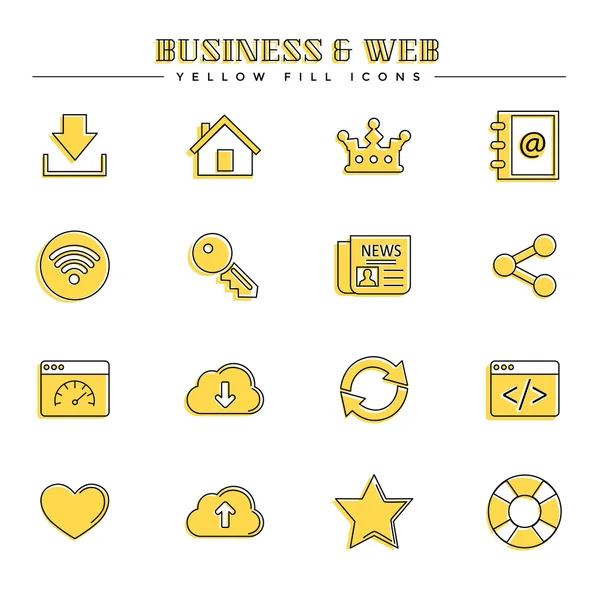 Business și web, set de pictograme de umplere galbenă — Vector de stoc