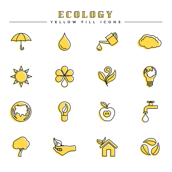 Set di icone di riempimento giallo ecologia — Vettoriale Stock