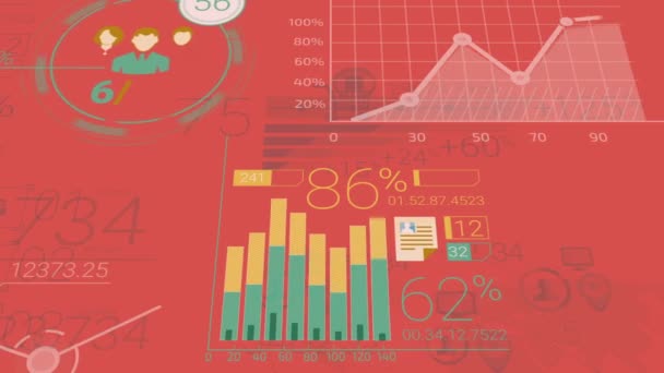 Fundo corporativo vermelho com elementos abstratos de infográficos — Vídeo de Stock