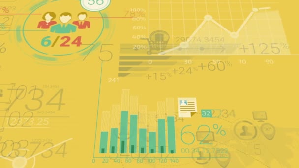 Fondo corporativo amarillo con elementos abstractos de infografías — Vídeos de Stock
