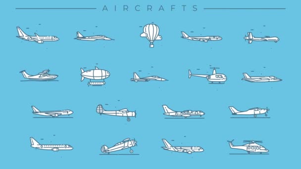 Ícones de linha de aeronaves no canal alfa. — Vídeo de Stock