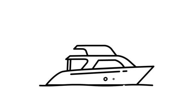 Значок линии моторной лодки на канале Альфа — стоковое видео