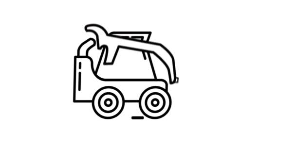 Ікона лінії Bobcat Skid-Steer Loader на каналі Альфа — стокове відео