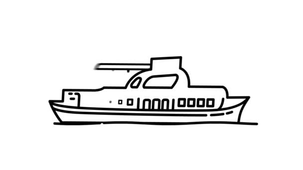 Значок линии моторного судна на канале Альфа — стоковое видео