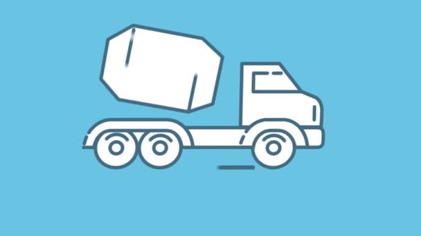 Concrete Mixer Truck line icon on the Alpha Channel — Stock video