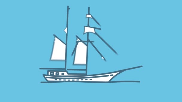 Значок линии парусного судна на канале Альфа — стоковое видео