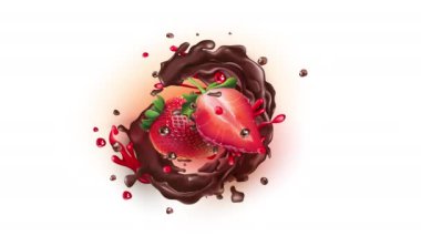 Alfa kanalında sıvı çikolatalı çilek dilimlerinin animasyonu.