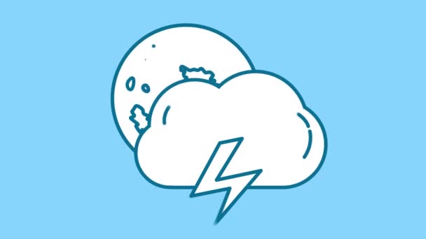 アルファチャンネルの満月、雲と雷のラインアイコン — ストック動画