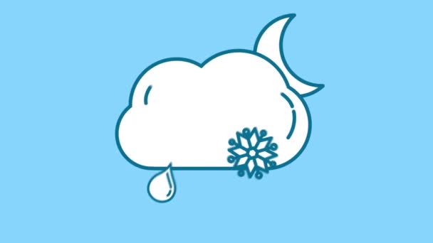 Crescent Moon, Cloud, Snow and Rain line icon on the Alpha Channel — стокове відео