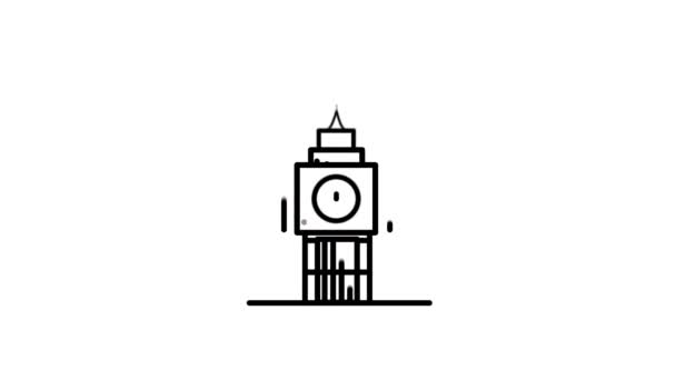 Icono de línea Big Ben en el canal Alpha — Vídeos de Stock