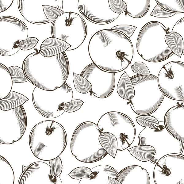 Svart och vitt sömlöst mönster av äpplen i vintage stil — Stock vektor