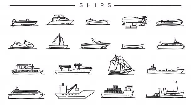 Colección de iconos de línea Ships en el canal alfa. — Vídeo de stock