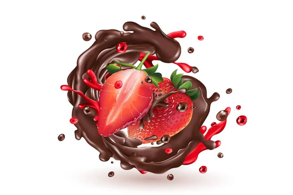 Cioccolato spruzzato con fragole su sfondo bianco. — Foto Stock