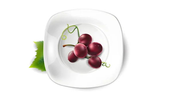 Beyaz tabakta küçük bir demet kırmızı üzüm. — Stok fotoğraf