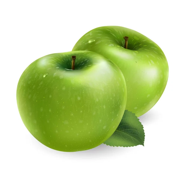 Dwa dojrzałe zielone jabłka na białym tle. — Zdjęcie stockowe