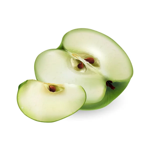 Manzana verde en rodajas sobre fondo blanco. — Foto de Stock