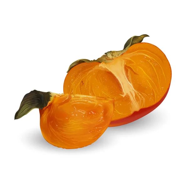Persimmon juicy diiris pada latar belakang putih. — Stok Foto